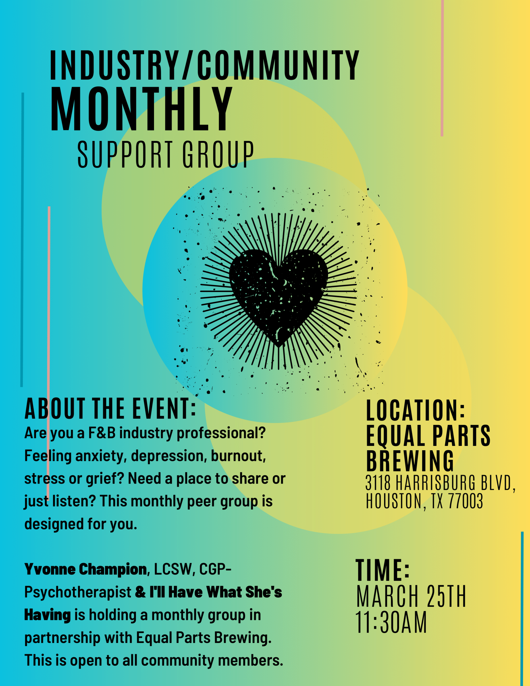 march 2024 mental health support group at equal parts brewing